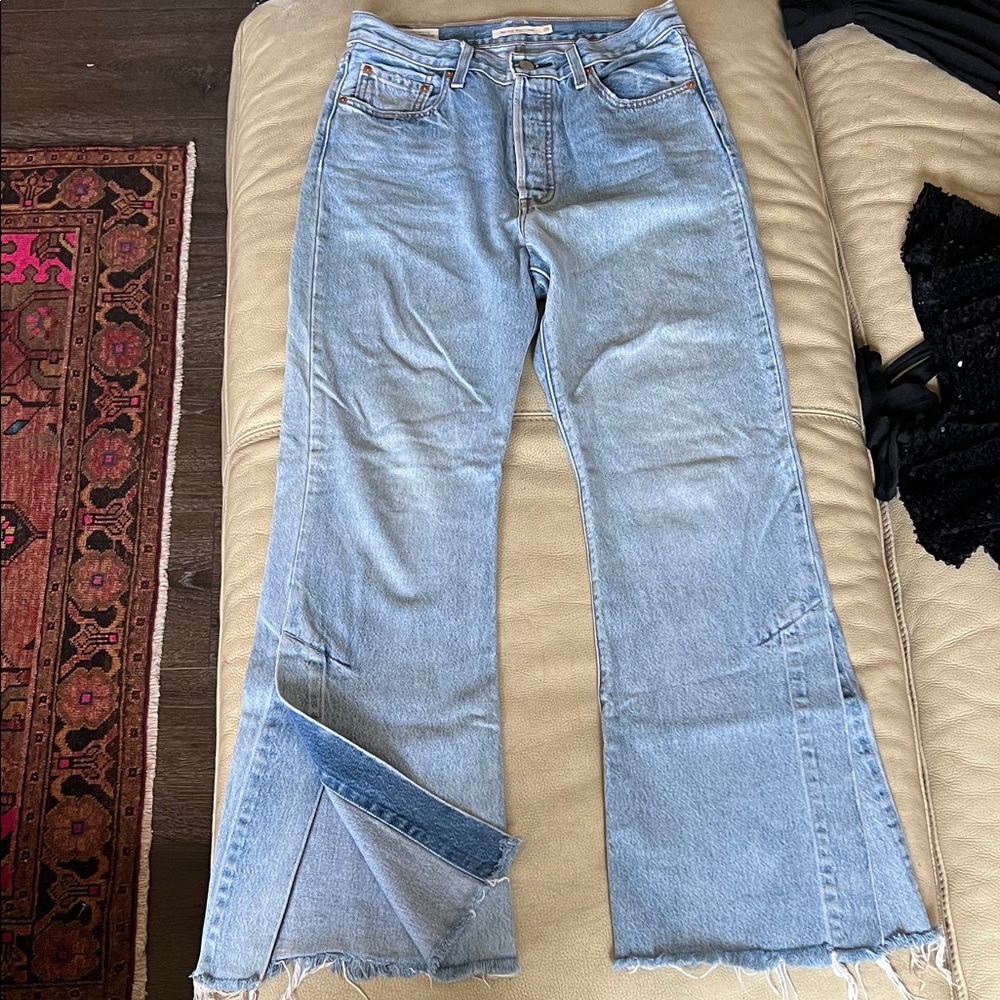 levi’s ribcage split flare cutoff jeans